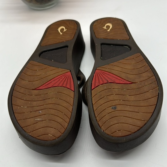OluKai Ao Loa Brown Leather Platform Flip Flops Size 8 FFFT6817 - Picture 5 of 7